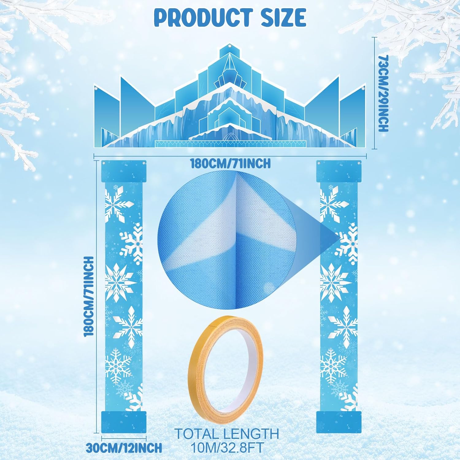 Winter Party Door Banner Classroom Door Cover Snow Wonderland Porch Decor Winter Birthday Decorations Photography Backdrop for Holiday Christmas Snowflake Party(Castle)